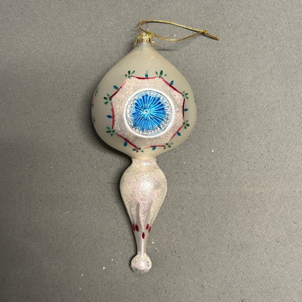 Santa's‎ Best European Glass Drop Ornament Pink White Blue Handcrafted